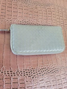 Bottega Veneta Intrecciato Lambskin Zip Around Long Wallet Woven Grey - Picture 1 of 23