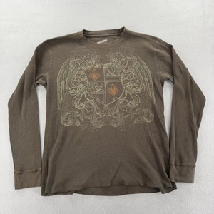 Machine Shirt Mens 2XL Brown y2k goth Long Sleeve Thermal Fleur De Lis Wings - Picture 1 of 6