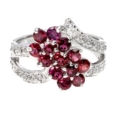 Anello in argento sterling 925 rotondo rodolite topazio pietra preziosa... - Immagine 1 di 4