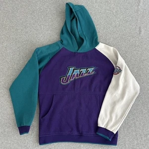 Felpa con cappuccio vintage Utah Jazz Youth Large 14-16 viola basket colorblock Reebok - Foto 1 di 13
