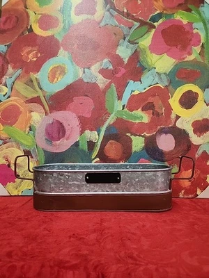 MACETADORA DE CANAL DE METAL con asas de borde de cobre nueva Foto 1 de 4