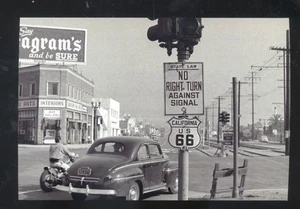 REAL PHOTO SANTA MONICA CALIFORNIA ROUTE 66 CARS MOTORCYCLE POSTCARD COPY - Picture 1 of 1