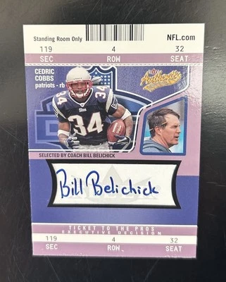 2004 Fleer Authentix Bill Belichick #136 Standing Room Only #/10 Purple Auto - Image 1 of 2