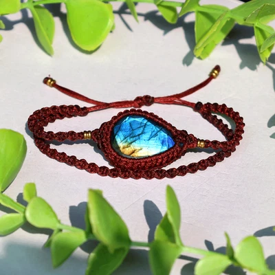 Blue Lightning Labradorite Bracelet~ Glowing Gem Macrame~ Hand Knotted Jewellery - Image 1 of 4