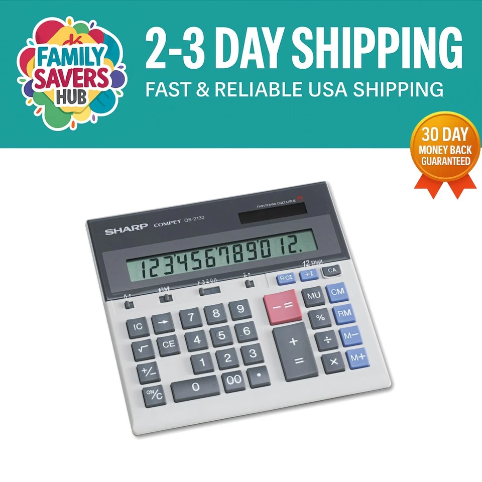 QS-2130 12-Digit Commercial Calculator with Kickstand - Solar & Battery Powered - Image 1 of 4