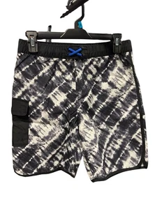 Lands End Boys youth Swim Trunks Black Diagonal Tie Dye L - Picture 1 of 3