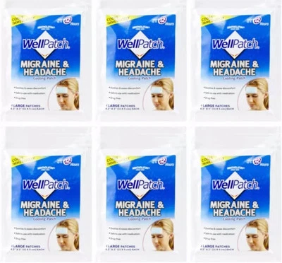 (Paquete de 24) Parche de enfriamiento para dolor de cabeza y migraña mentolatum WellPatch/6 bolsas de 4 Foto 1 de 4