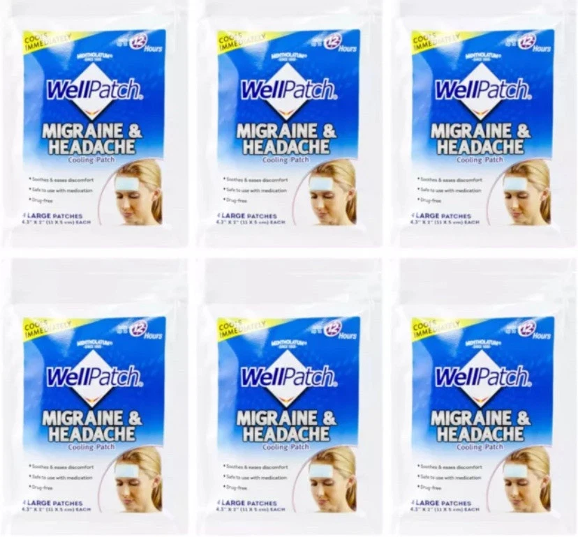 (Paquete de 24) Parche de enfriamiento para dolor de cabeza y migraña mentolatum WellPatch/6 bolsas de 4 Foto 1 de 4