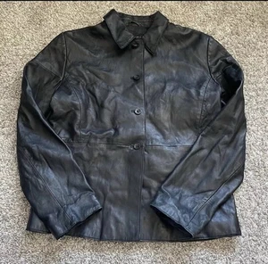 Banana Republic Leather Jacket Women’s Medium Black Chore Moto Old Money Chic - Picture 1 of 7