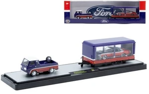 FORD Econoline + Mustang + Rimorchio - Rosso/Blu - M2 1:64 - Foto 1 di 6