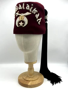 Vintage Shriner Freimaurer FEZ Hut Al Malaikah Schmuck Burgund mit Schmuck Brosche 24 Zoll - Bild 1 von 12
