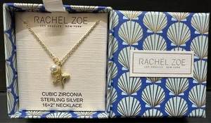 Rachel Zoe CZ Starfish Under The Sea Gold .925 Sterling Silver 16+2 Necklace NEW - Picture 1 of 3
