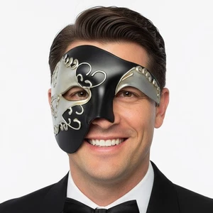 MENS MASQUERADE Mask Phantom Half Face | Venetian Mask | Fancy Dress PROM BALL - Picture 1 of 16