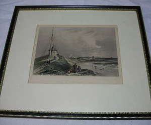 ESCENA c1840 en Fleetwood en WYRE Lancashire ~ Grabado enmarcado coloreado a mano - Imagen 1 de 1