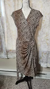 Lark & Ro. Vestido para mujer talla M estampado animal leopardo envolvente manga corta tribal - Imagen 1 de 16