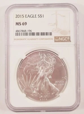 2015 S$1 Silver American Eagle Valutato Da NGC Come MS-69 - Immagine 1 di 2