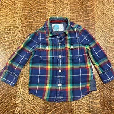 Mini Boden Boy's Flannel Shirt Sz 2/3y Red/Blue/Yellow/Green - Image 1 of 4