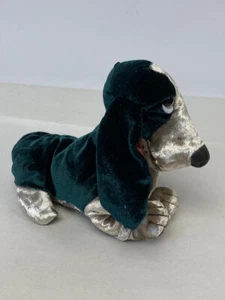 APPLAUSE HUSH PUPPIES SPECIAL VELVET EDITION BEANBAG DOG GREEN - Picture 1 of 3