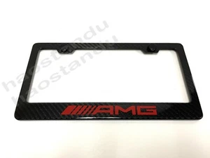 1x RedAMG Real 3K TwillWeave CARBON FIBER License Plate Frame Holder (Red Style) - Picture 1 of 2