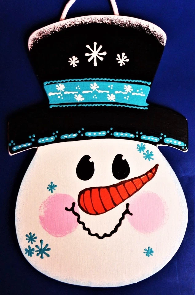 SIGNO MUÑECO DE NIEVE INVIERNO Arte de pared Percha de puerta Placa Madera de temporada Madera Artesanal Foto 1 de 1