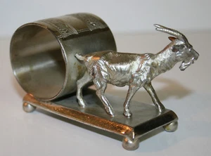 Victorian GOAT Silver Plated Napkin Ring Rectangular Base Meriden B Co #195 - Picture 1 of 4
