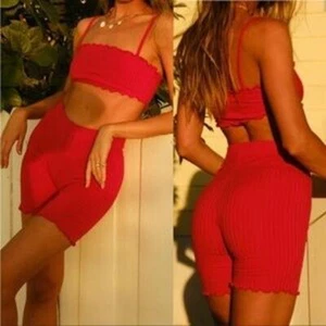 Neu mit Etikett Tropic of C by Candice Swanepoel Biker-Shorts Hot Pink Salatrand gerippt - Bild 1 von 6