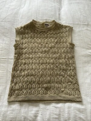 True Vintage Montgomery Ward 1970s Beige Sleeveless Knit Tank Top Fits UK 10 - Image 1 of 4