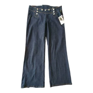 Sz 11 NWT Y2K JLO Jennifer Lopez Sailor Front Lowrise Jeans Lace-up Tie Dark  - Picture 1 of 7