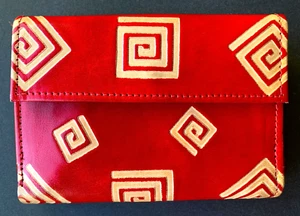 Women's Tooled Leather Red Wallet Handmade Greece Billfold Unique One Of A Kind - Picture 1 of 6