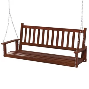 3-Person Patio Outdoor Wooden Heavy Duty Porch Swing w/Adjustable Metal Chains - Picture 1 of 10