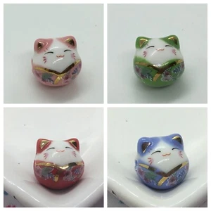 1 Stunning ceramic porcelain cat bead with gold enamel, 12mm x 14mm, red & blue - Picture 1 of 5