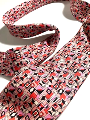 EMILIO PUCCI FIRENZE VINTAGE PADRÃO ARTÍSTICO GRAVATA GEOMETRIA PASTEL ITÁLIA ROSA - Imagem 1 de 4