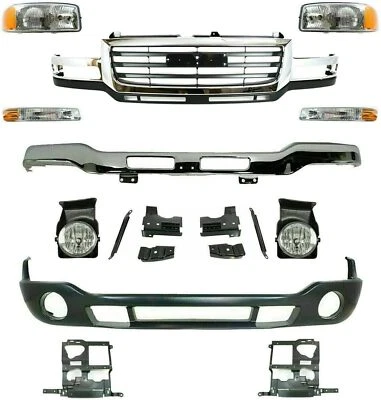 Front Bumper Chrome Kit + Grille + Lights for 2003-2006 GMC Sierra 2500HD 3500 - Image 1 of 4