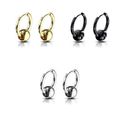Pair of 20GA Hinge Action Seamless Hoop Earrings Black Gold IP or Steel C282  - Image 1 of 4