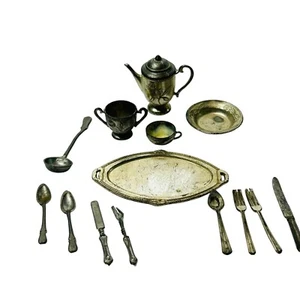 Little Miss Tootsie Metal Dollhouse Tray Coffee Pot Lid Cup Silverware Lot - Picture 1 of 8