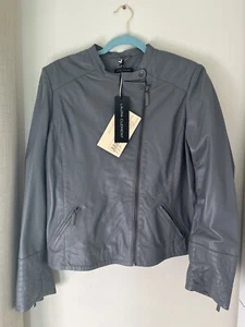 New grey real leather biker jacket La Redoute BNWT slight second Women’s XL - Picture 1 of 9