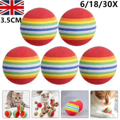 FIXTI 6-30X Colorful Pet Cat Kitten Soft Foam Rainbow Play Balls Activity Toys Fun UK.