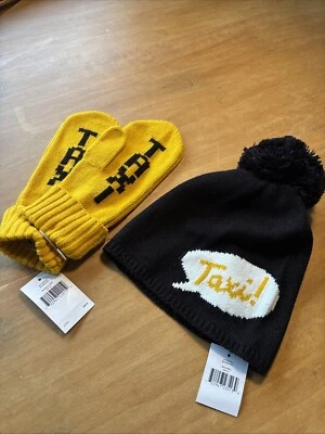 Kate Spade такси желтый печать черный вязаный варежки одуванчик и Beanie комплект новый с Ярлыками - Изображение 1 из 4