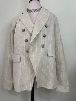 Joie Blazer Jacket Sz Large in Beige Linen Blend Striped Ivory Lined - Image 1 of 4
