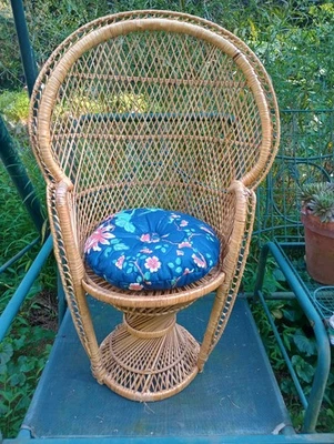 Vintage Children's Wicker Peacock Chair 30" Tall With Custom Seat Pillow - Image 1 of 4