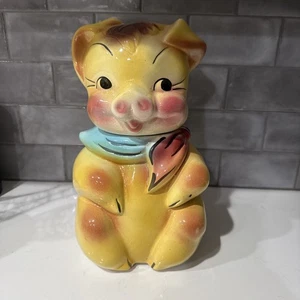 Vintage Amerikanisches Biskuitschwein mit Schal Keksdose 40er Jahre Keramik Dekor - Bild 1 von 5