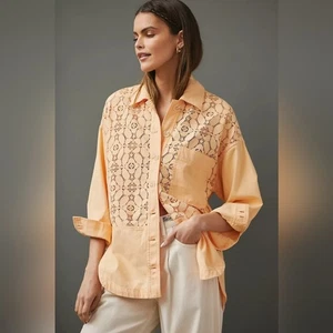 Chaqueta Camisa Anthropologie Maeve Encaje Melocotón Sorbete Naranja Talla XL - Imagen 1 de 6