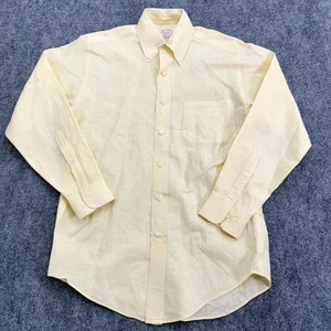 Camisa Brooks Brothers Para Hombre Pequeña Amarilla 100% Lino Abotonada Ajuste Tradicional - Imagen 1 de 9