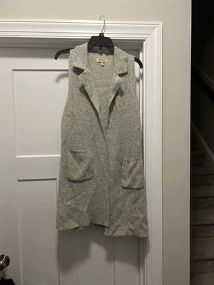 Chaleco Suéter Monteau Lagenlook Beige Cuello Avena Línea Larga Talla Mediana Cálido Foto 1 de 4