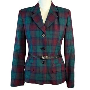 Chaqueta Blazer De Colección Informal Esquina Para Mujer A Cuadros Academia Talla 4 Lana Worsted Cinturón - Imagen 1 de 11