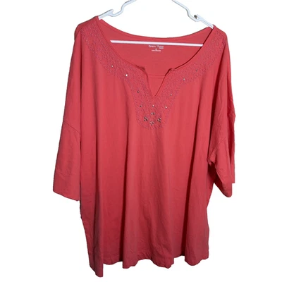 Studio Works T-Shirt Women's 3X V-Neck Rhinestone 3/4 Sleeve Casual Top - Image 1 of 4