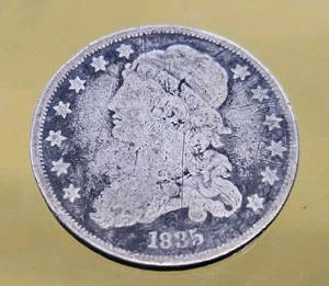 1835 Capped Bust Quarter 25C Silver Coin Worn Reverse  - Picture 1 of 2