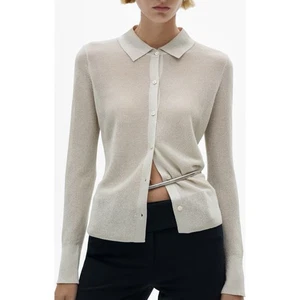 Mango Women’s Lurex Knitted Shirt Gold Sz S - Picture 1 of 6