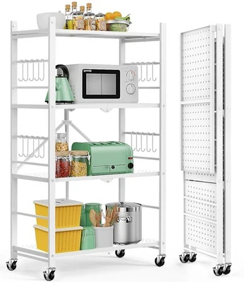 Storage Shelves with 20 Hooks, 4-Tier Foldable Shelves for Storage, Folding S... - Image 1 of 4