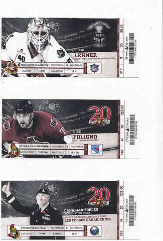 OTTAWA SENATORS VS NEW YORK RANGERS FULL TICKET STUB NICK FOLIGNO 11/9/11 Cover